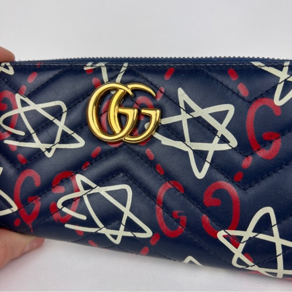 Gucci Ghost Star Graffiti Printed Leather Marmont Zippy Wallet - Picture 3 of 9